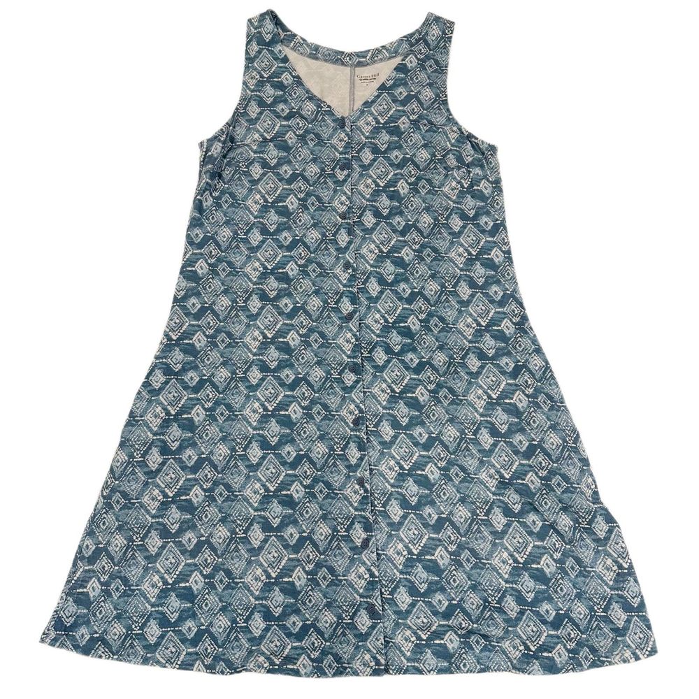 Garnet Hill Blue Print Tencel Shift Dress Women's Size Medium